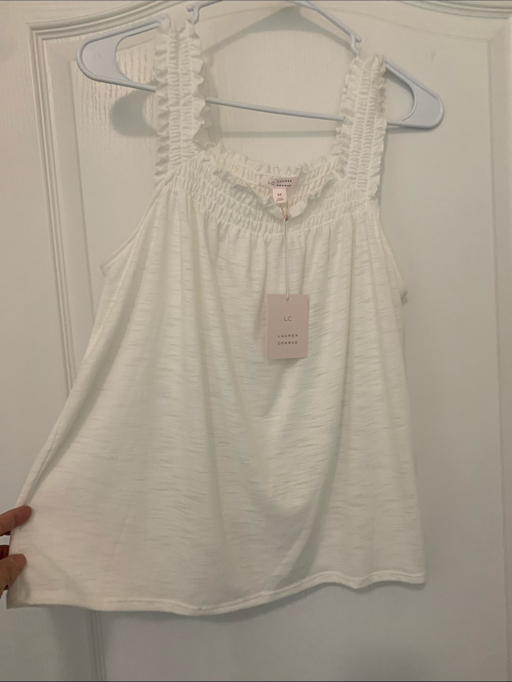 LC Lauren Conrad White Smocked Strap Camisole
